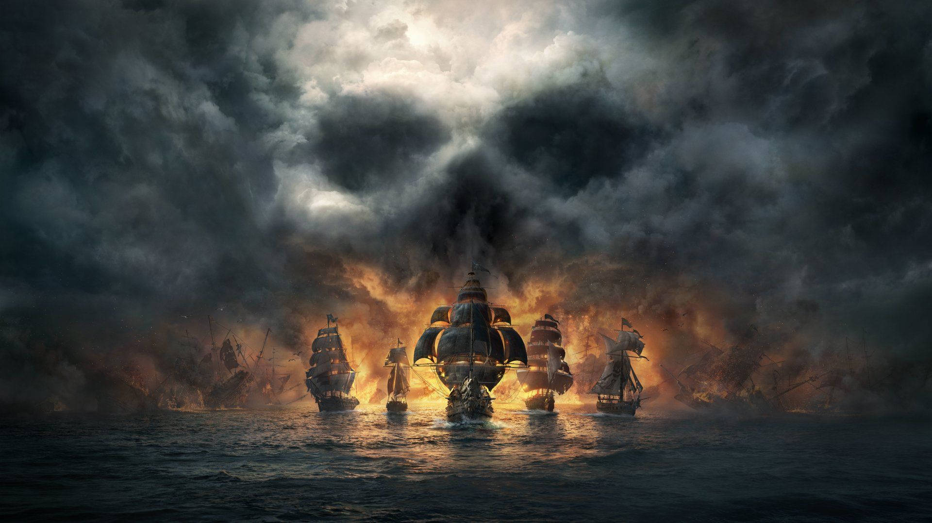 Arrrrgghh Navigate The Stormy Seas With A Skull In The Clouds To Guide You. Background