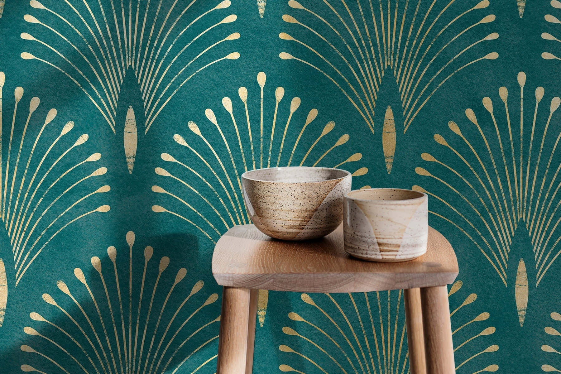 Art Deco Wallpaperwith Ceramic Bowls