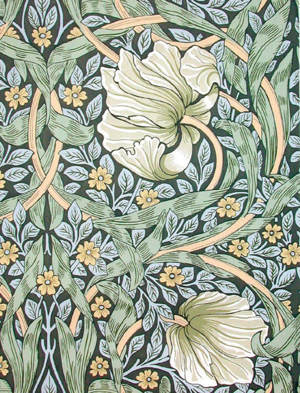 Art Nouveau Painting Of Woman With Birds Background