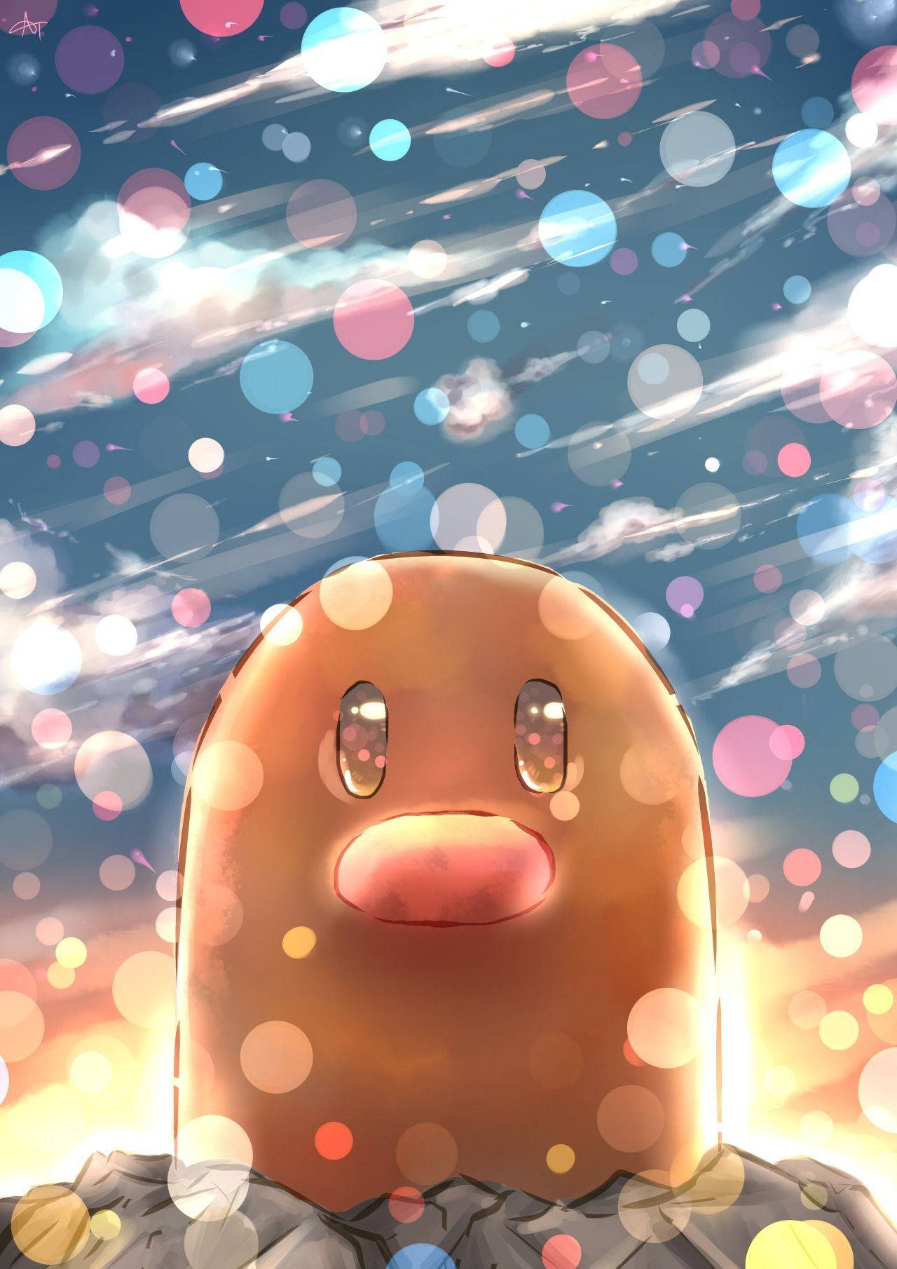 Art Of Diglett Pokémon With Lights Background