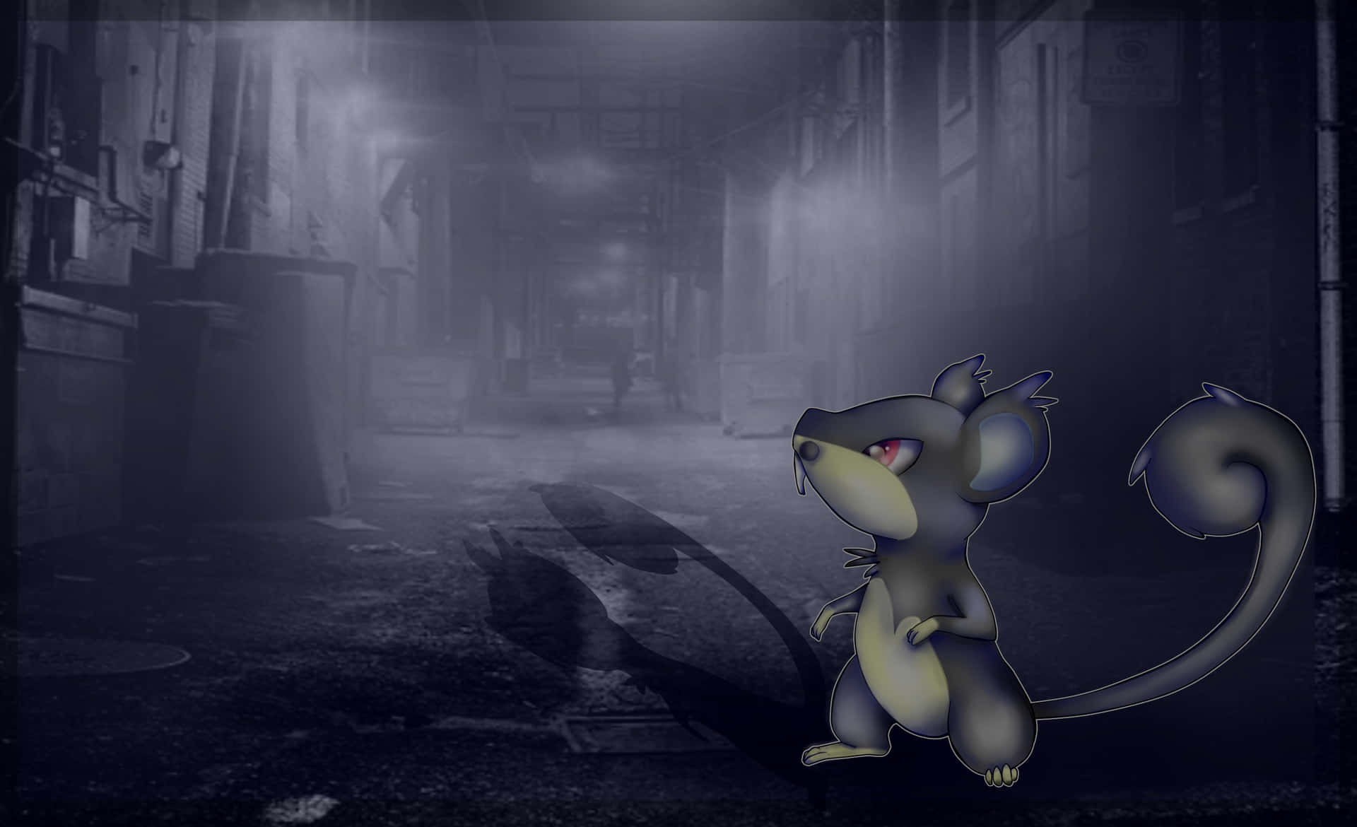Art Of Gray Alolan Rattata In The Middle Of A Dark Alleyway Background