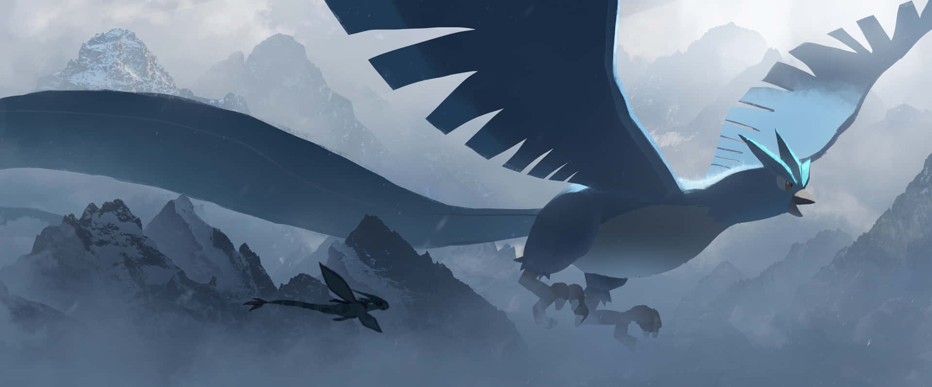 Articuno And Silhouette Of Flygon Background