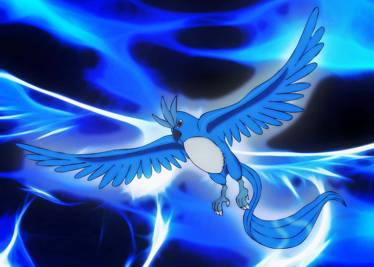 Articuno Flying Against Blue And Black Abstract