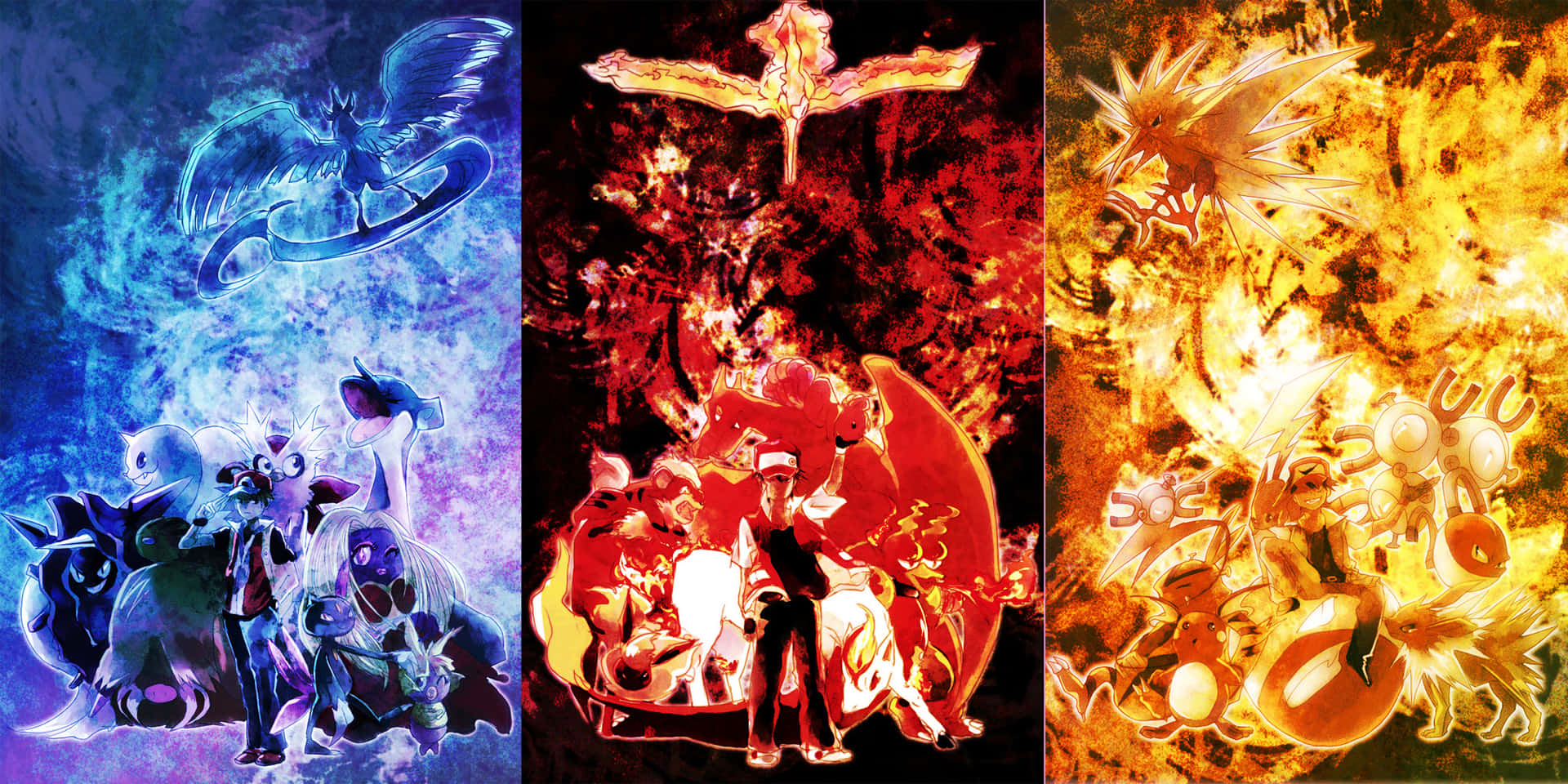 Articuno, Moltres, And Zapdos Abstract Backgrounds Background