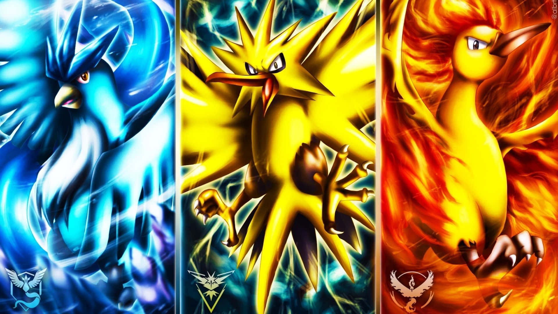 Articuno, Zapdos, And Moltres Collage Background