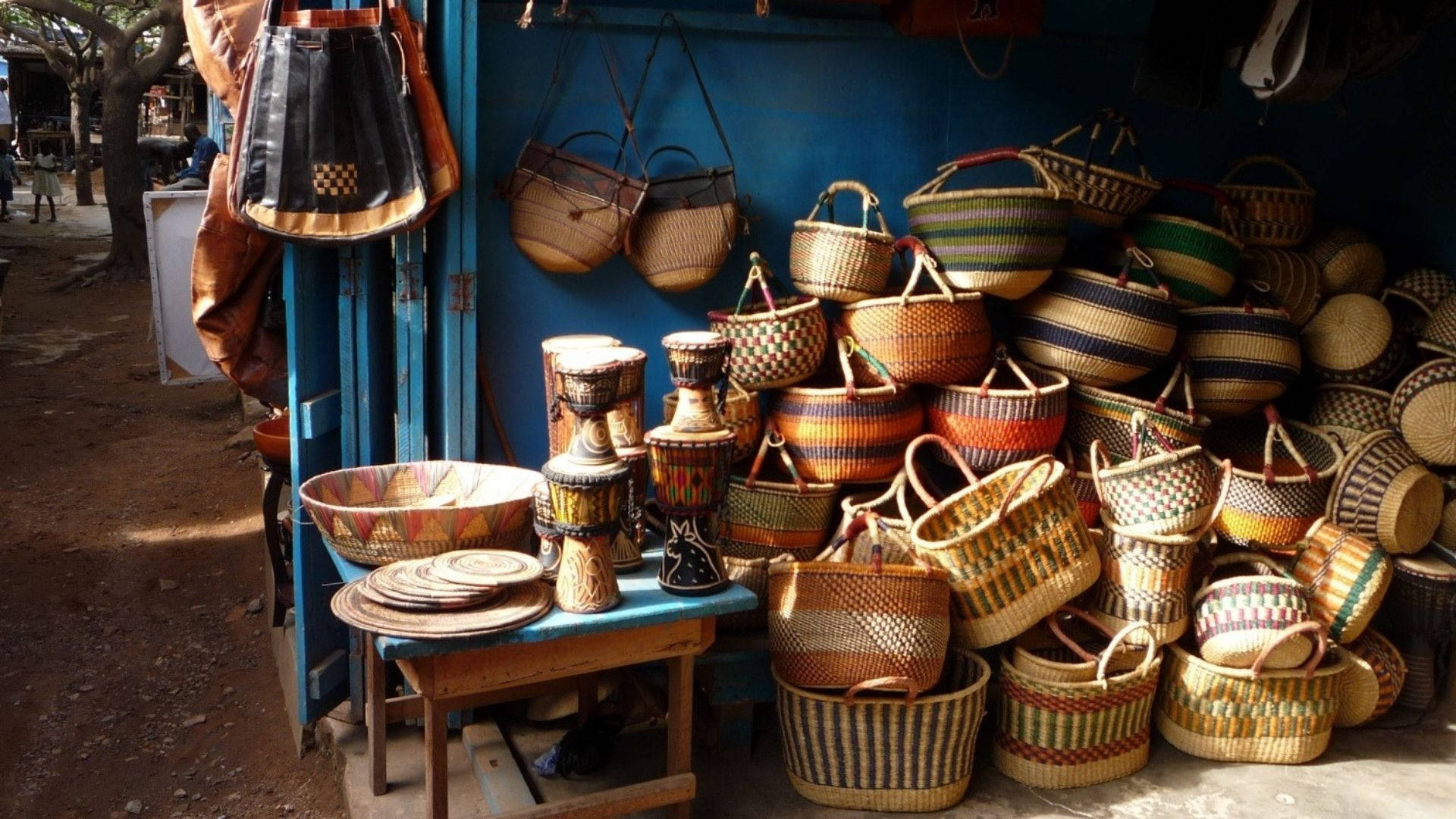 Artisanal Ghanaian Woven Baskets Background