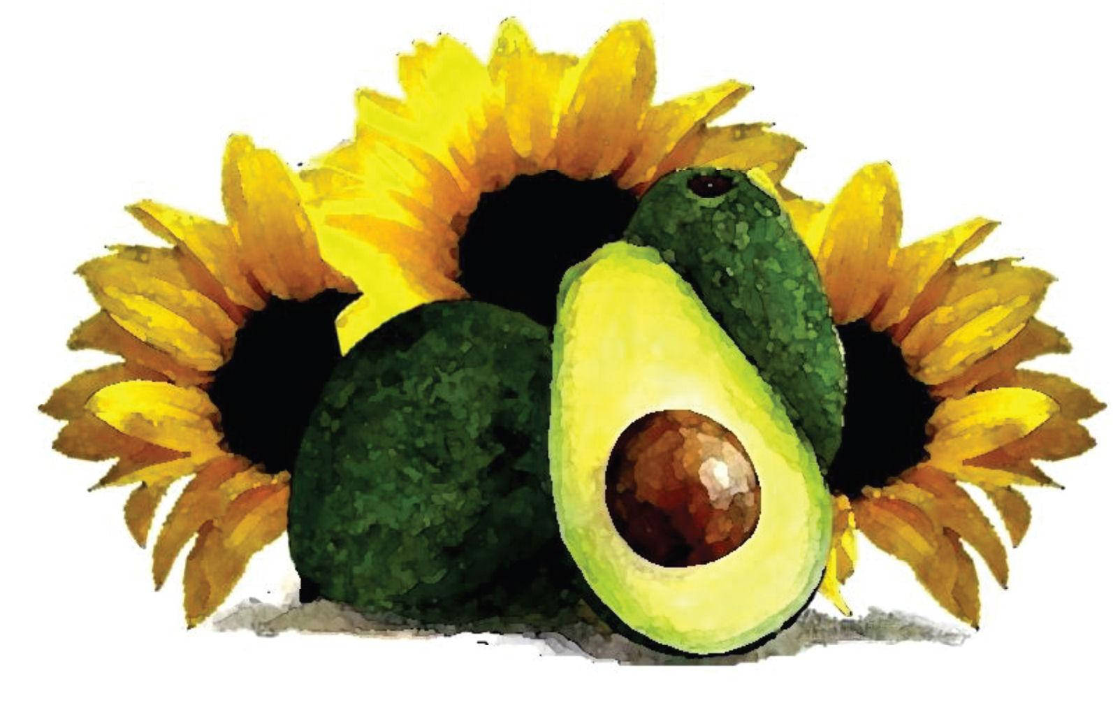 Artistic Avocado Fruits And Sunflowers Painting