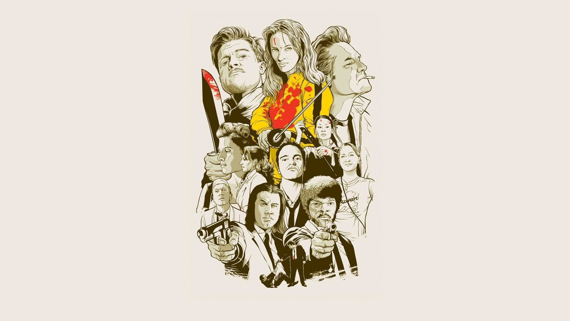 Artistic Caricature Illustration Inspired By Quentin Tarantino's Iconic Movie Pulp Fiction