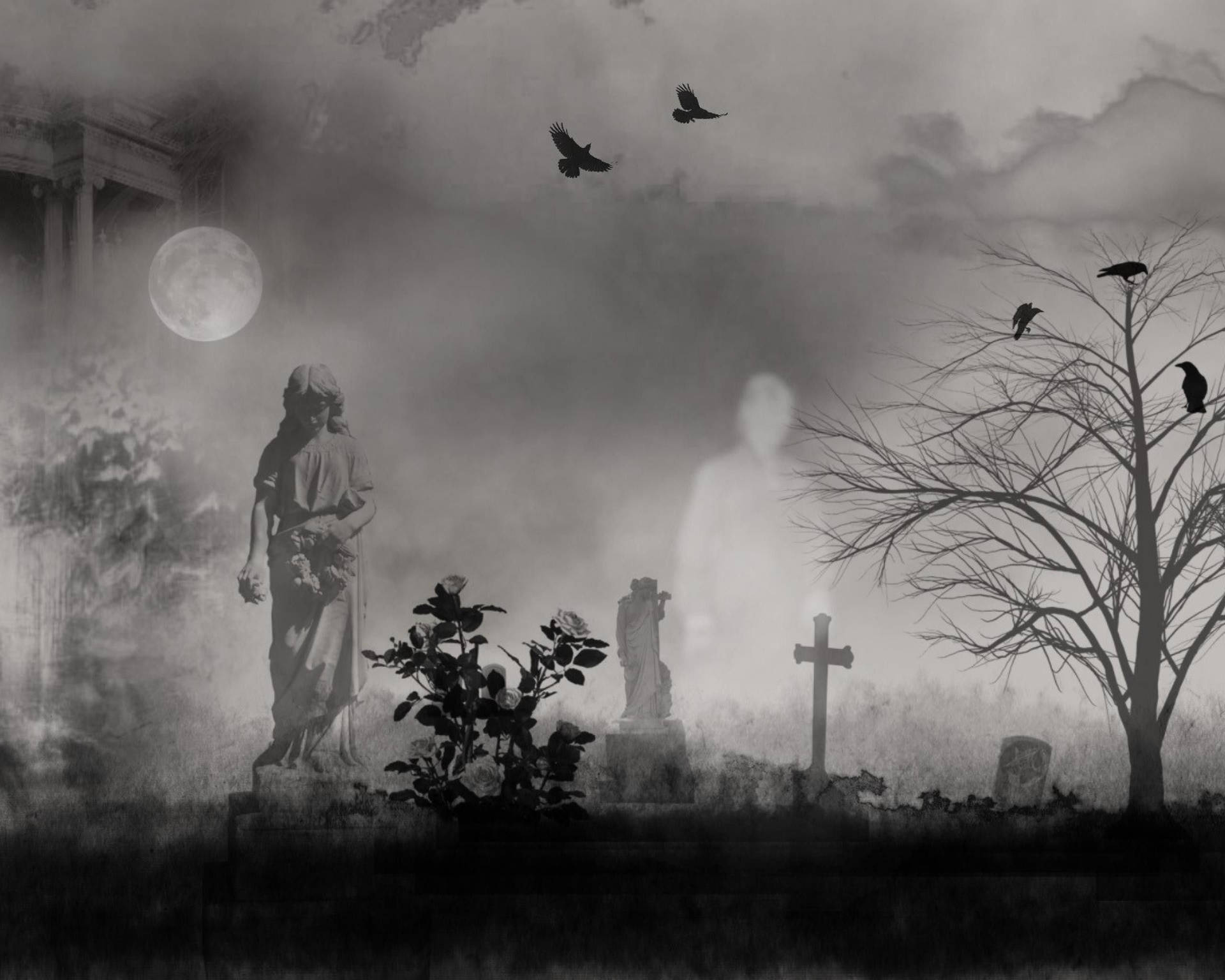 Artistic Ghostly Graveyard Background