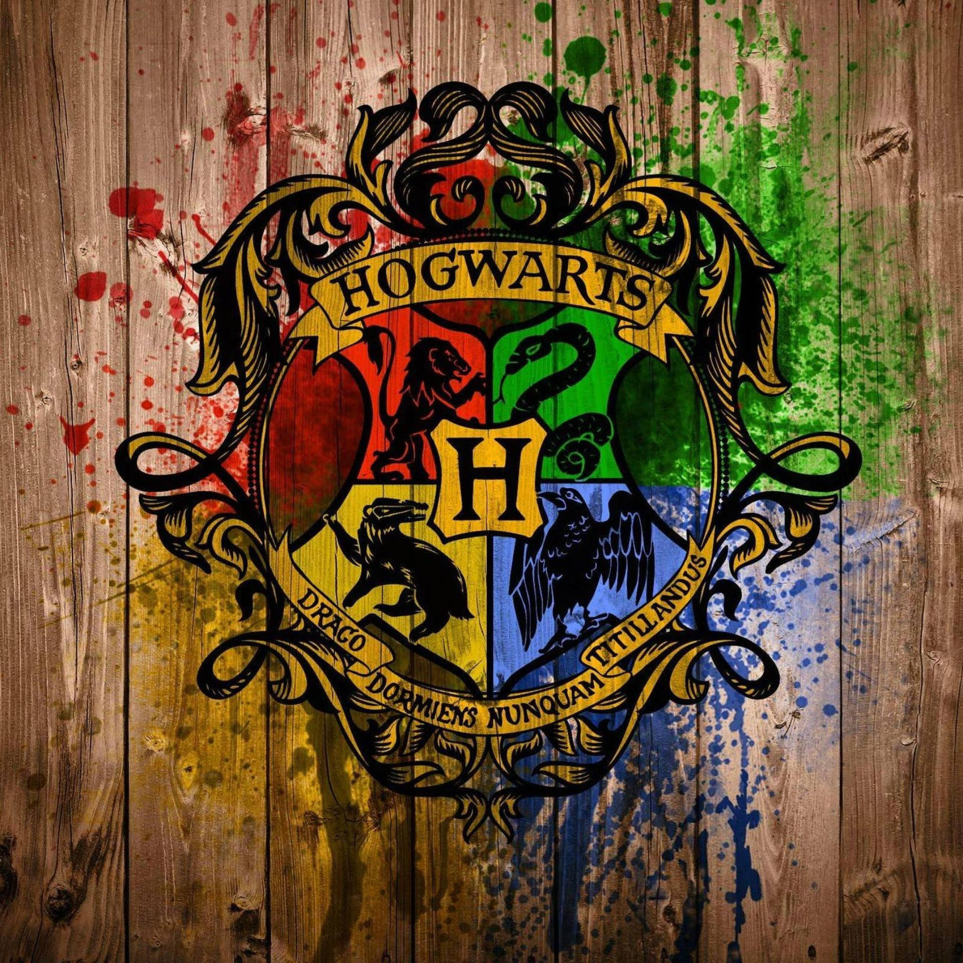 Artistic Hogwarts Crest Paint Background