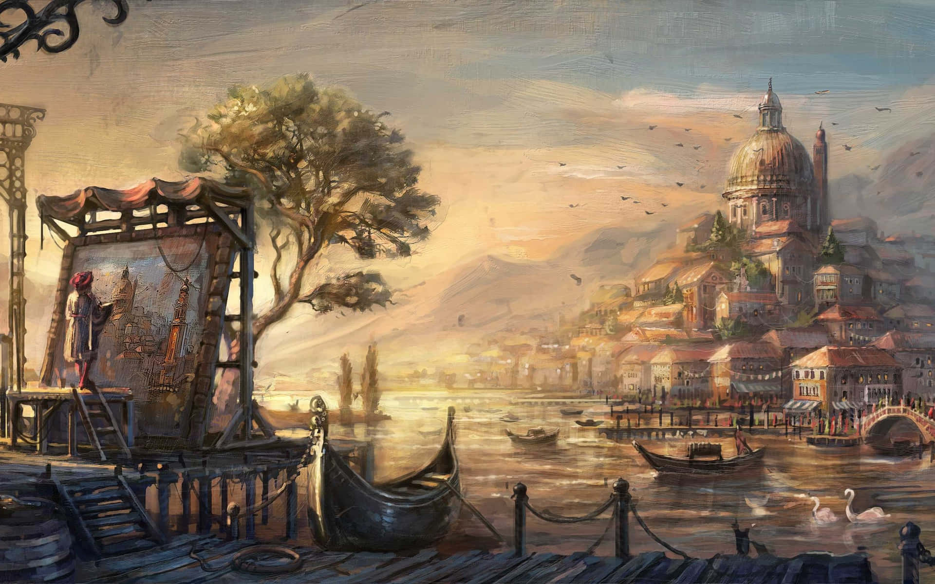Artistic Impression Of Nature Seen In Oil Painting Background