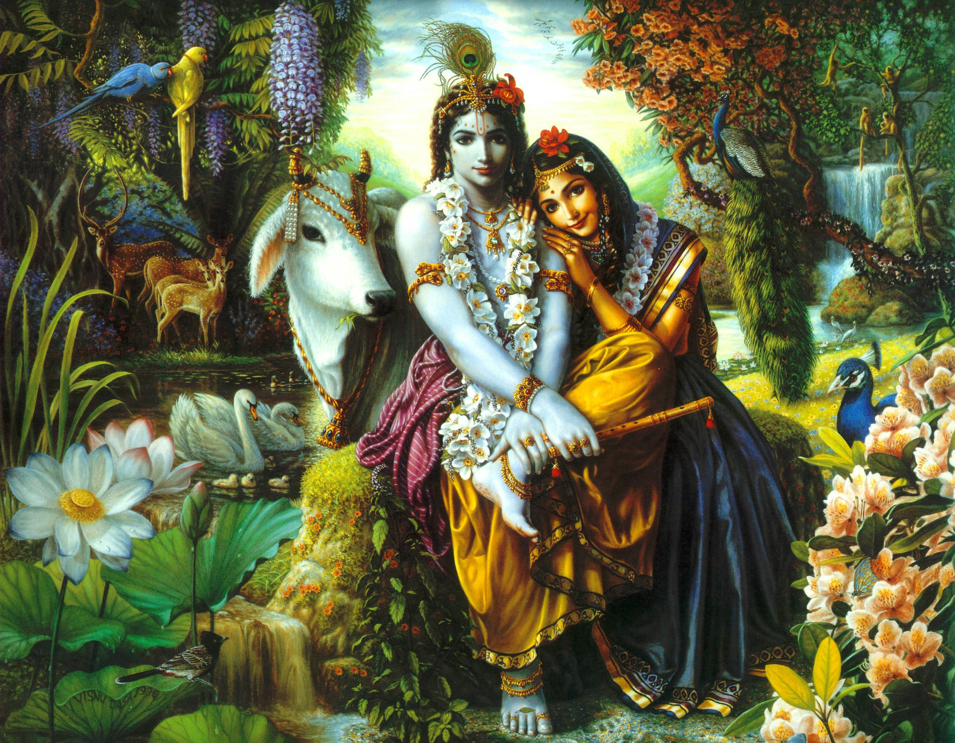 Artistic Painting Of Lord Krishna In Mahabharat Background