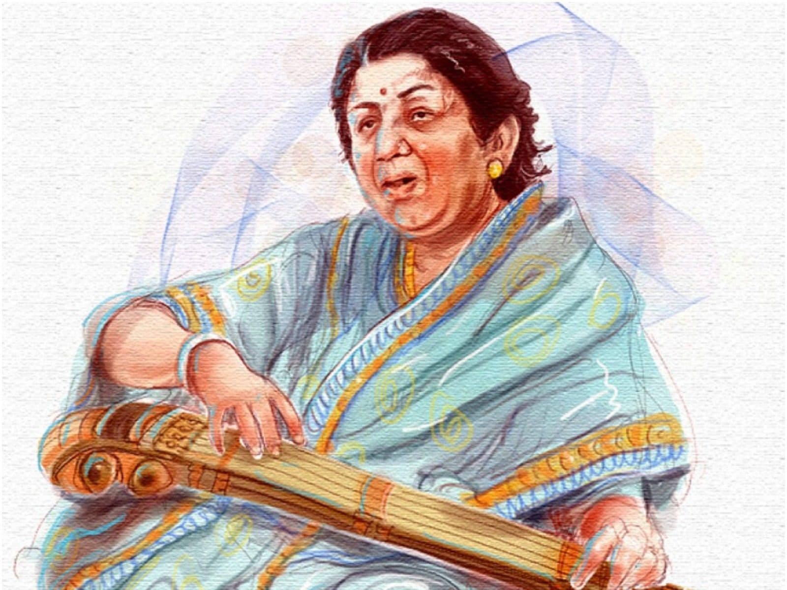 Artistic Portrayal Of Legendary Singer Lata Mangeshkar Background