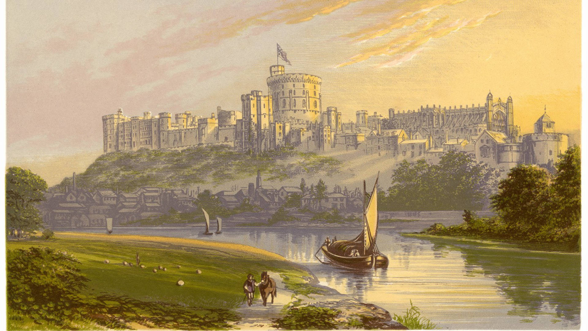 Artistic Rendition Windsor Castle Sunset Background