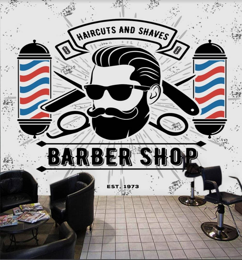 Artistic Representation Of A Barber With A Classic Barber Pole Background