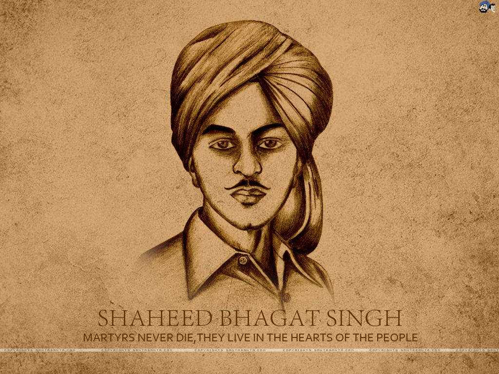Artistic Sketch Portrait Of Shaheed Bhagat Singh Background
