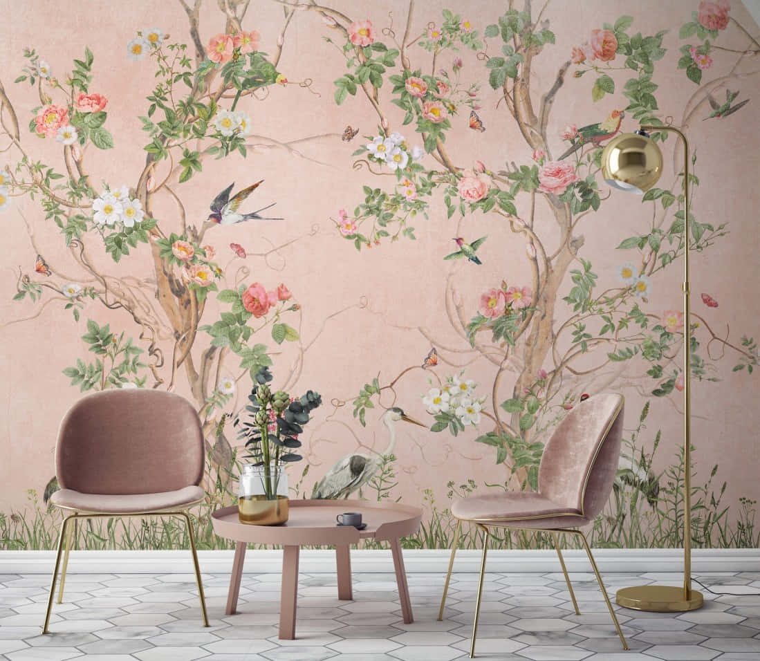 Artistic Tree Branches Mural On Wall Background