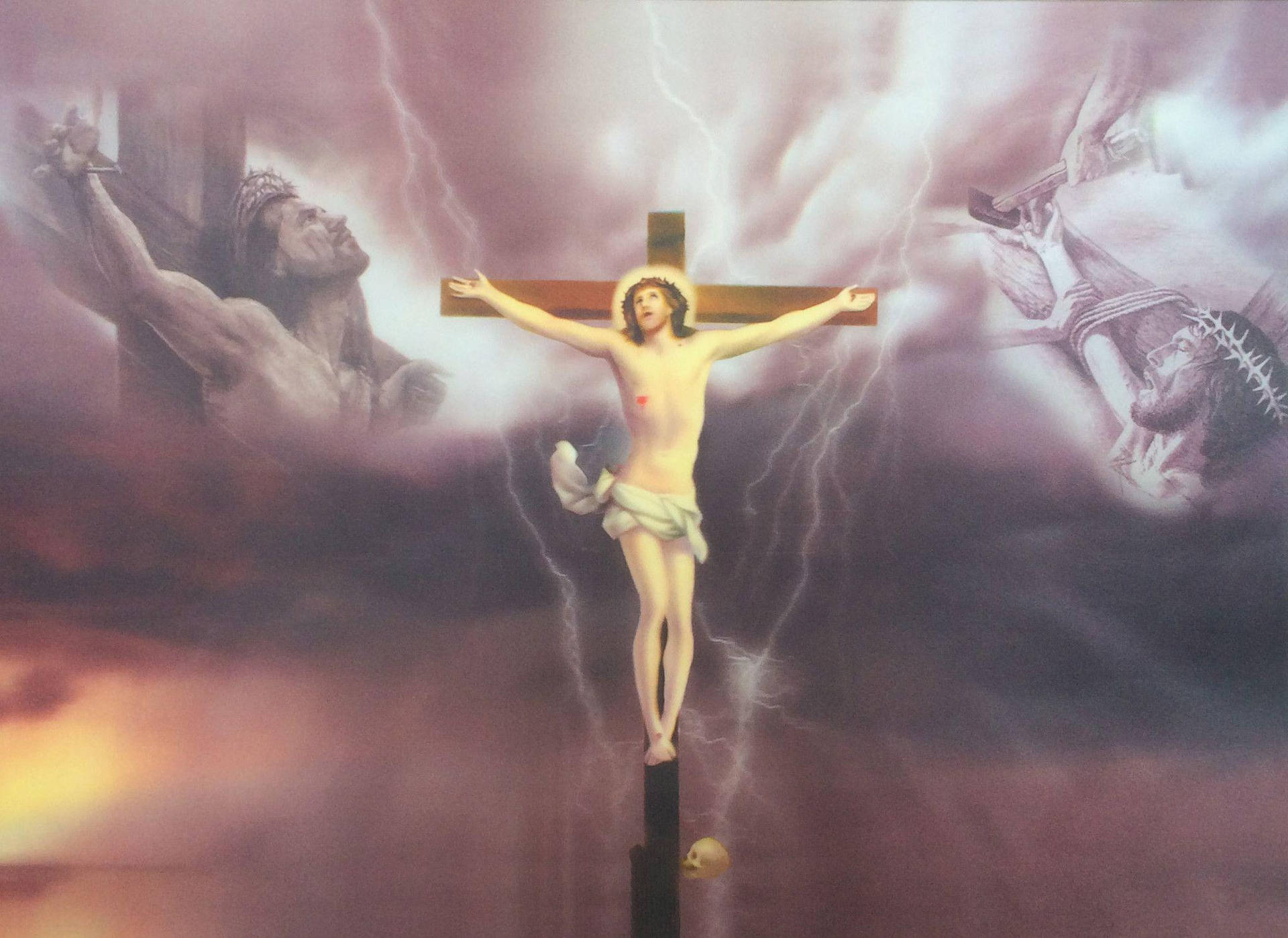 Artwork Of Jesus On Cross Suffering Background