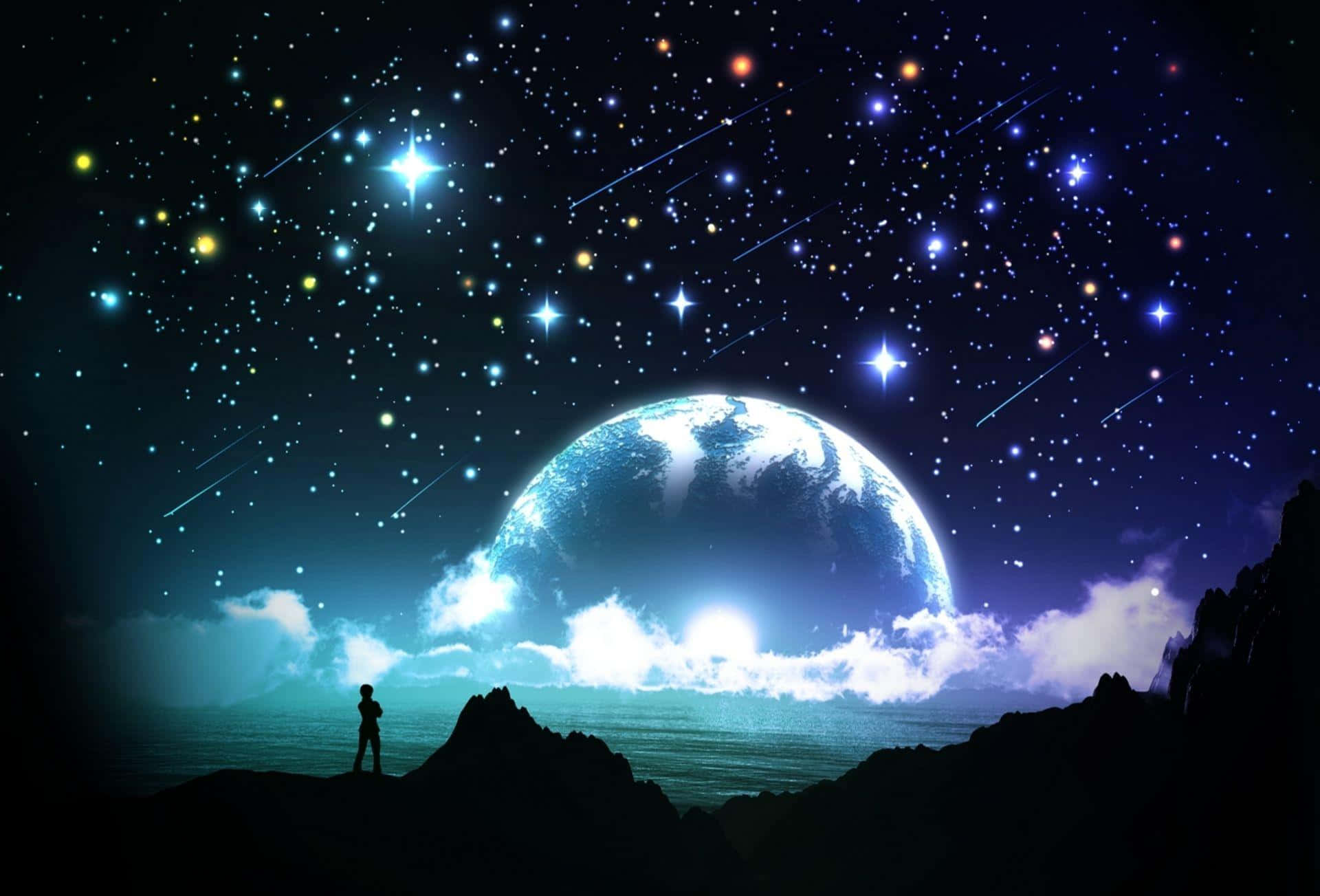 Artwork Of Magical Night Sky Overlooking Earth Background
