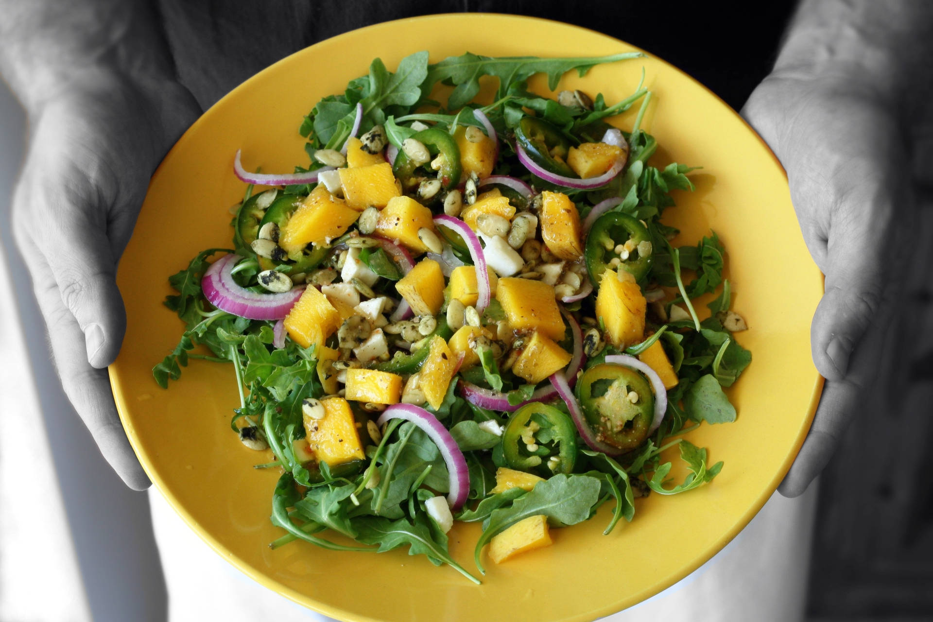 Arugula, Mango, And Onions Salad Background