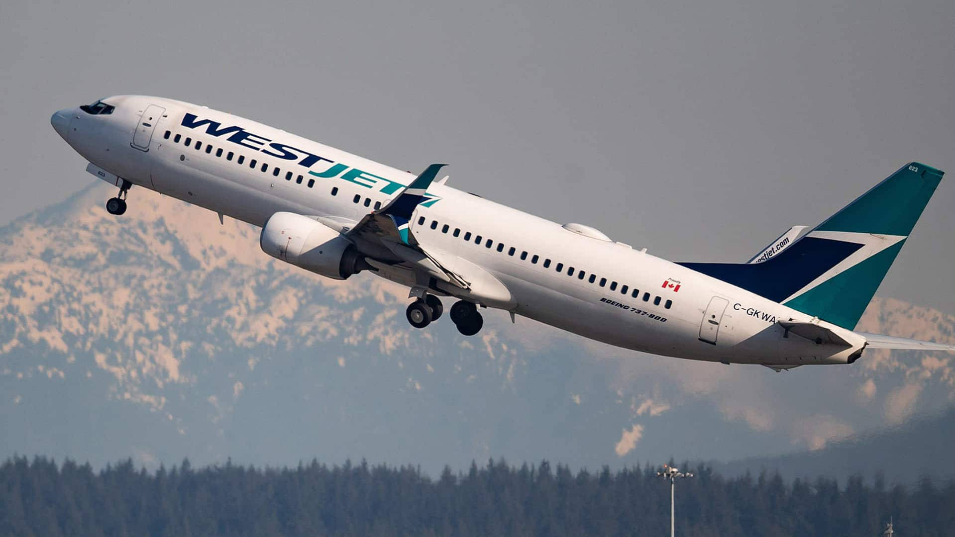 Ascending Westjet Airline Plane Background