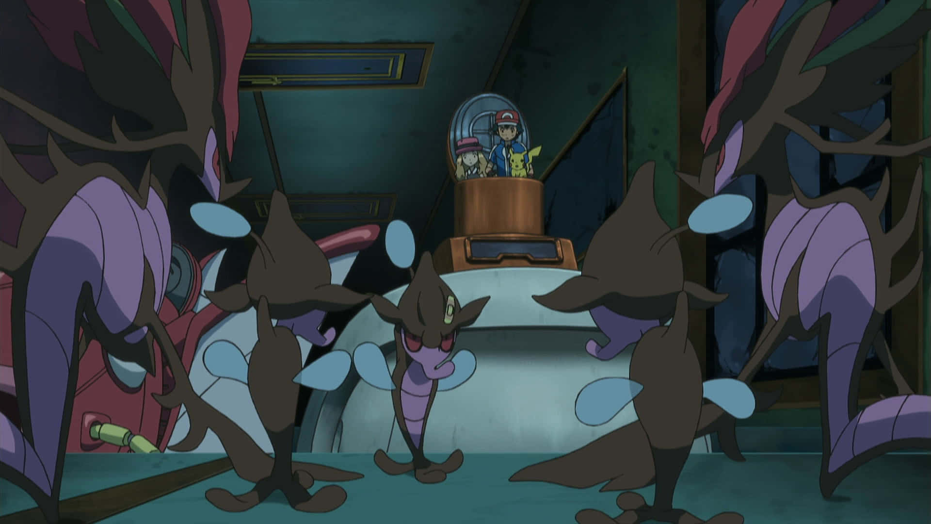 Ash And Friends Looking At Skrelp Background