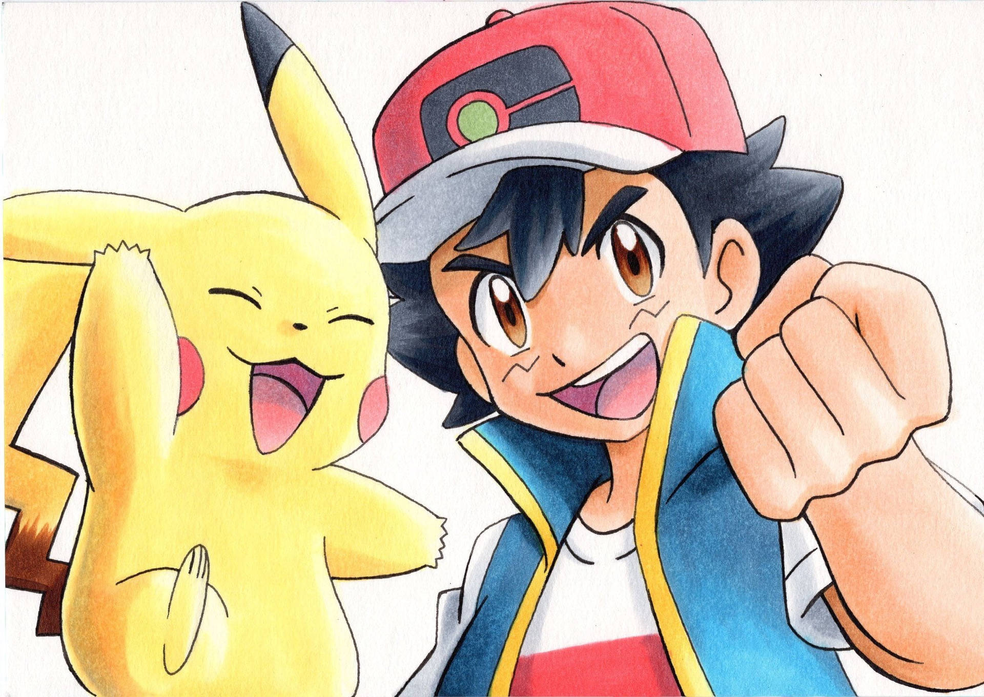 Ash And Pikachu Hd Graphic In Fist Pose Background