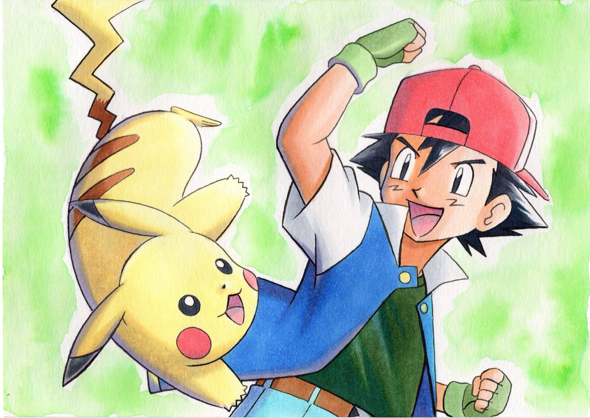 Ash And Pikachu Hd Graphic With Raised Fist Background