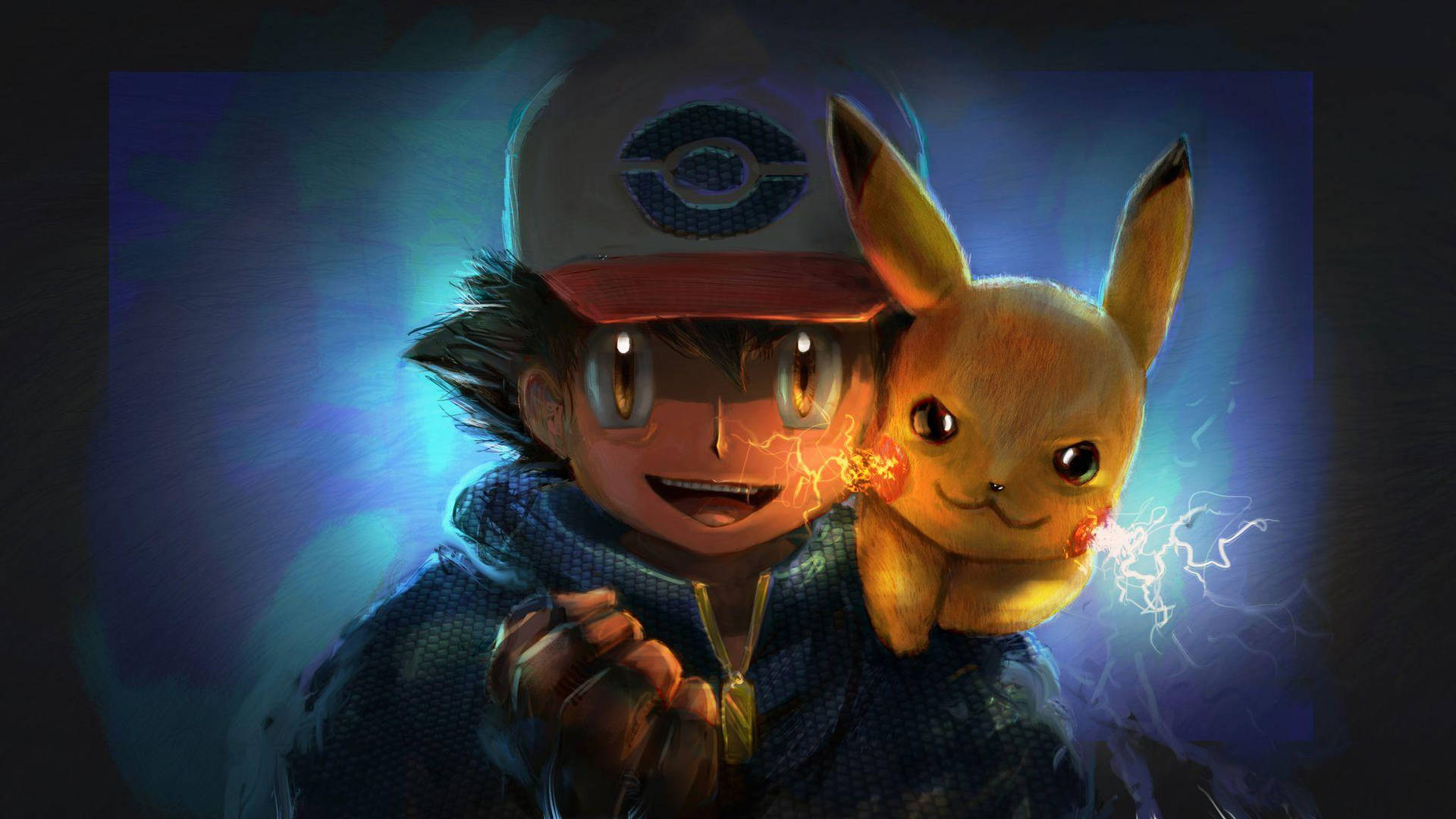 Ash And Pikachu Hd In Blue Gradient Background