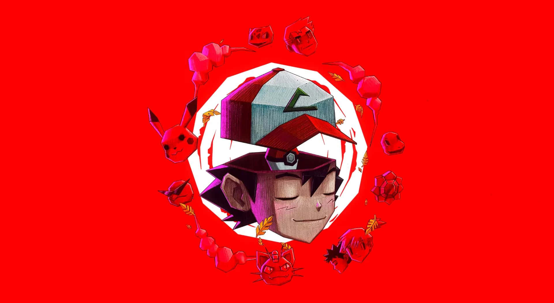 Ash Ketchum Pokemon Red Spiral Background