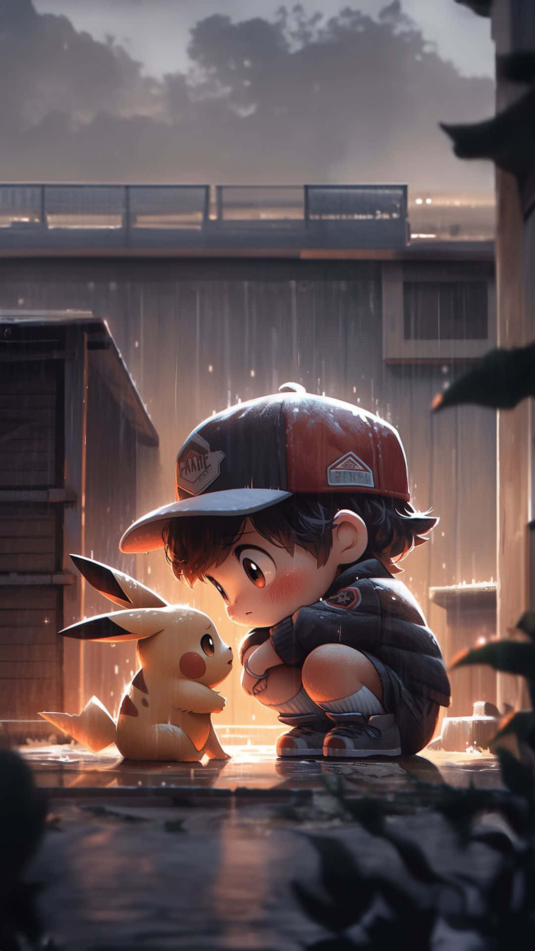 Ashand Pikachu Rainy Day Bonding Background