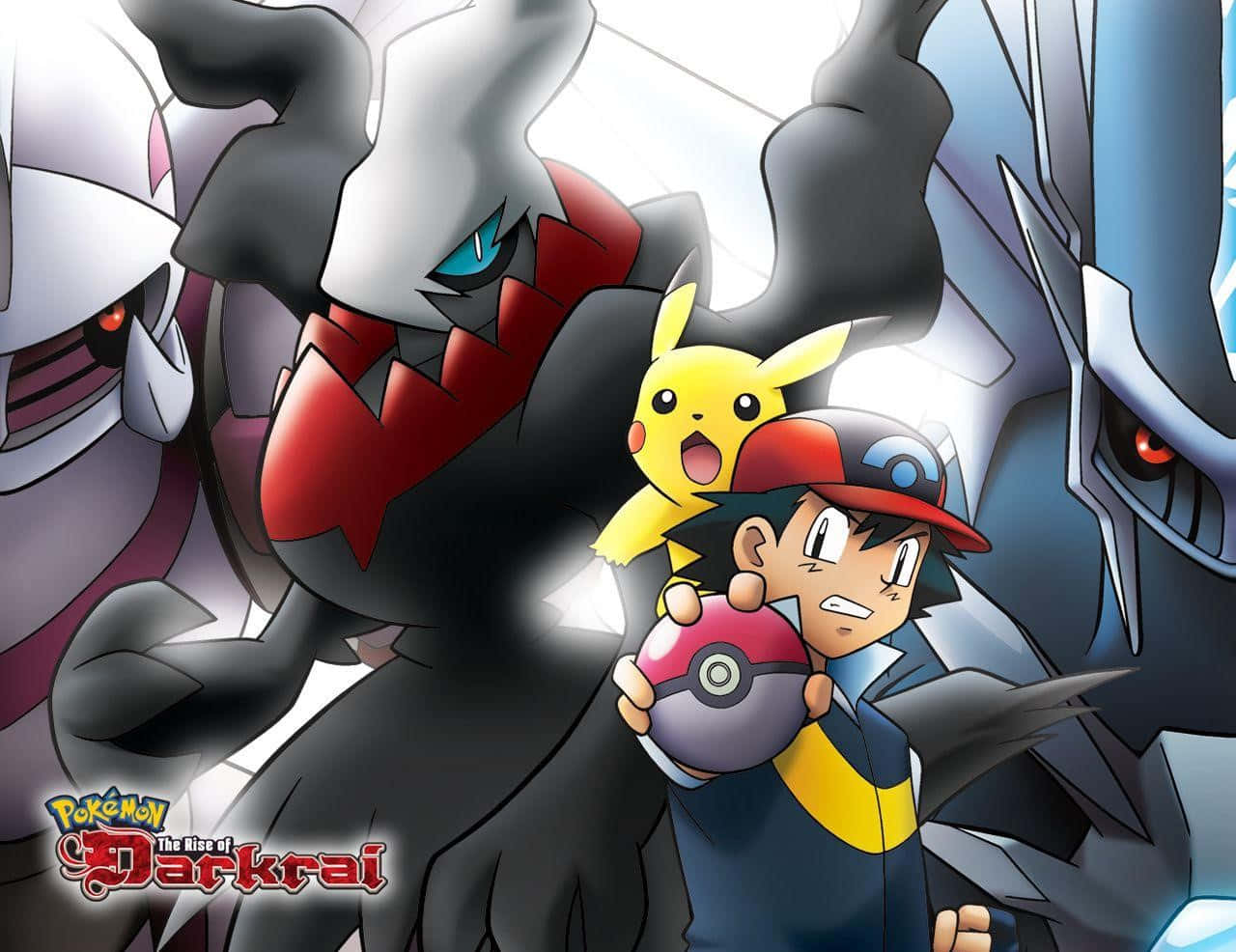 Ashand Pikachuwith Legendary Pokemon Darkrai Background