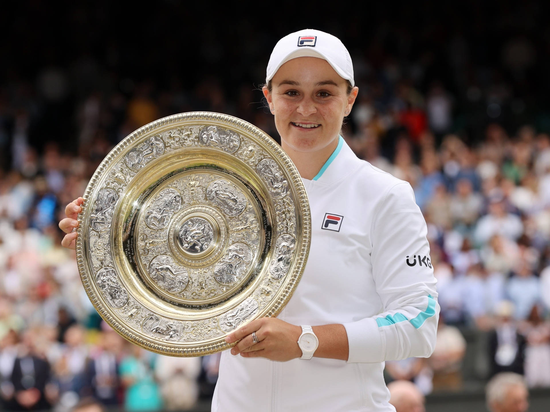 Ashleigh Barty Smiling Triumphantly Background