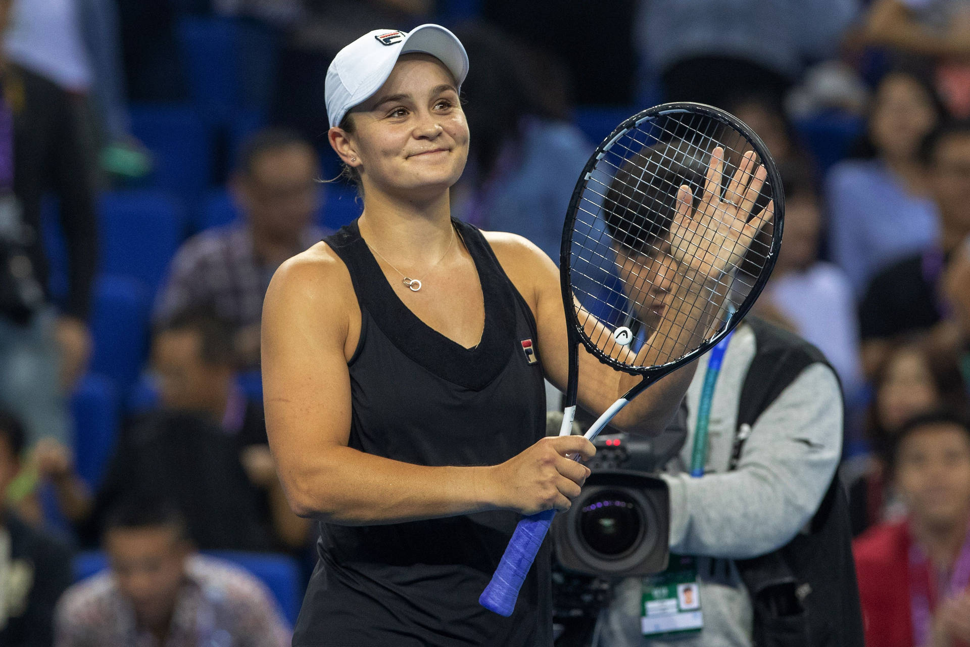 Ashleigh Barty With Black Tennis Racket Background