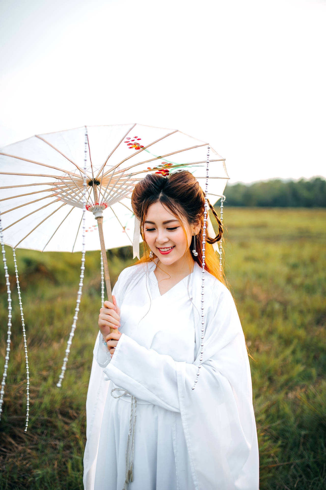 Asian Lady In Chinese Folk Dress Background