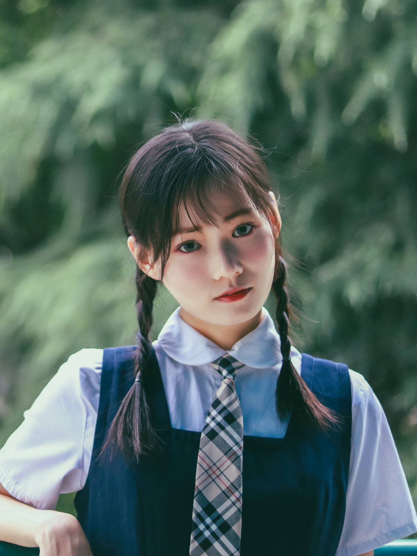 Asian Teenage Girl Student Wearing Uniform Background