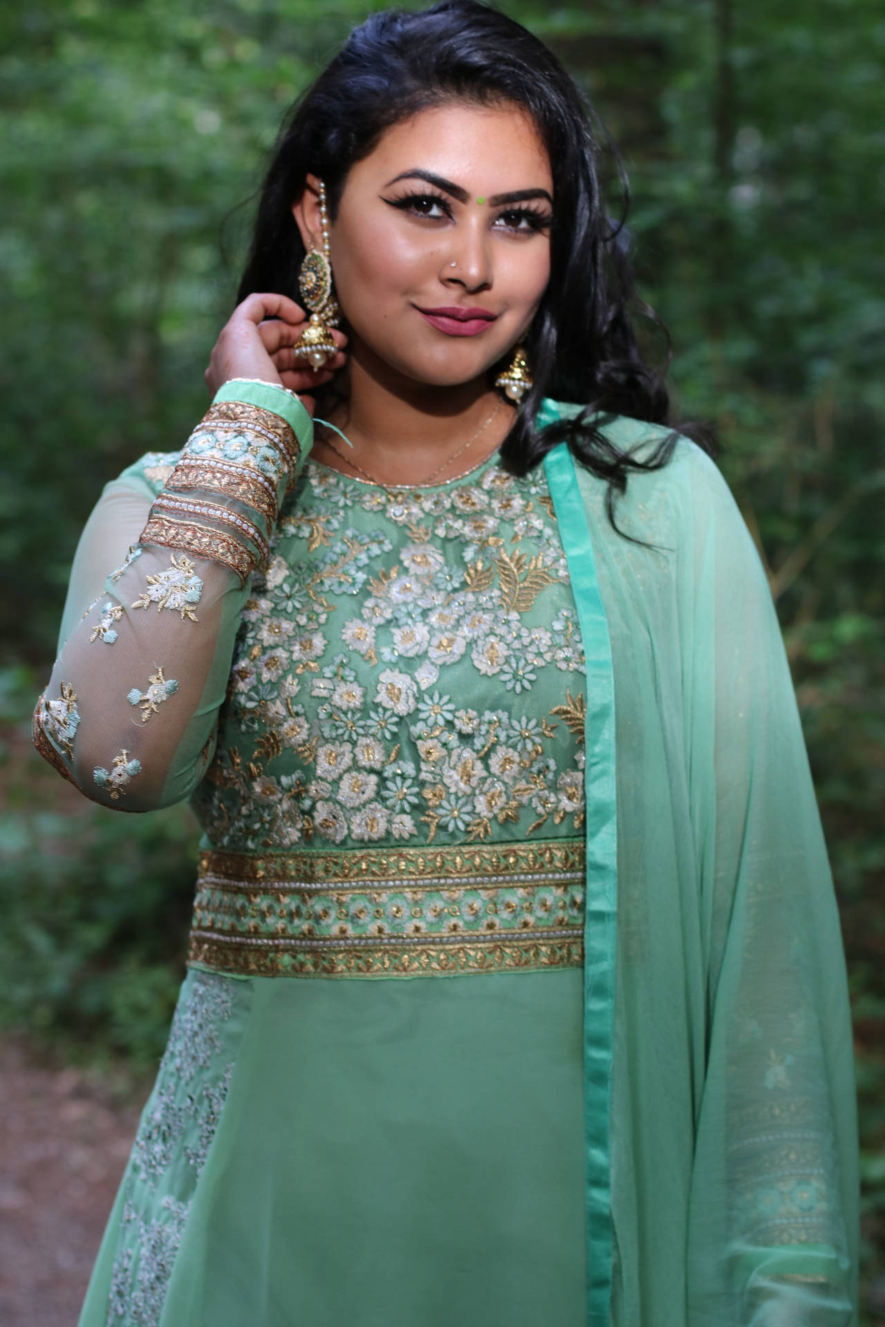 Asian Woman Wearing Traditional Saree Dress
