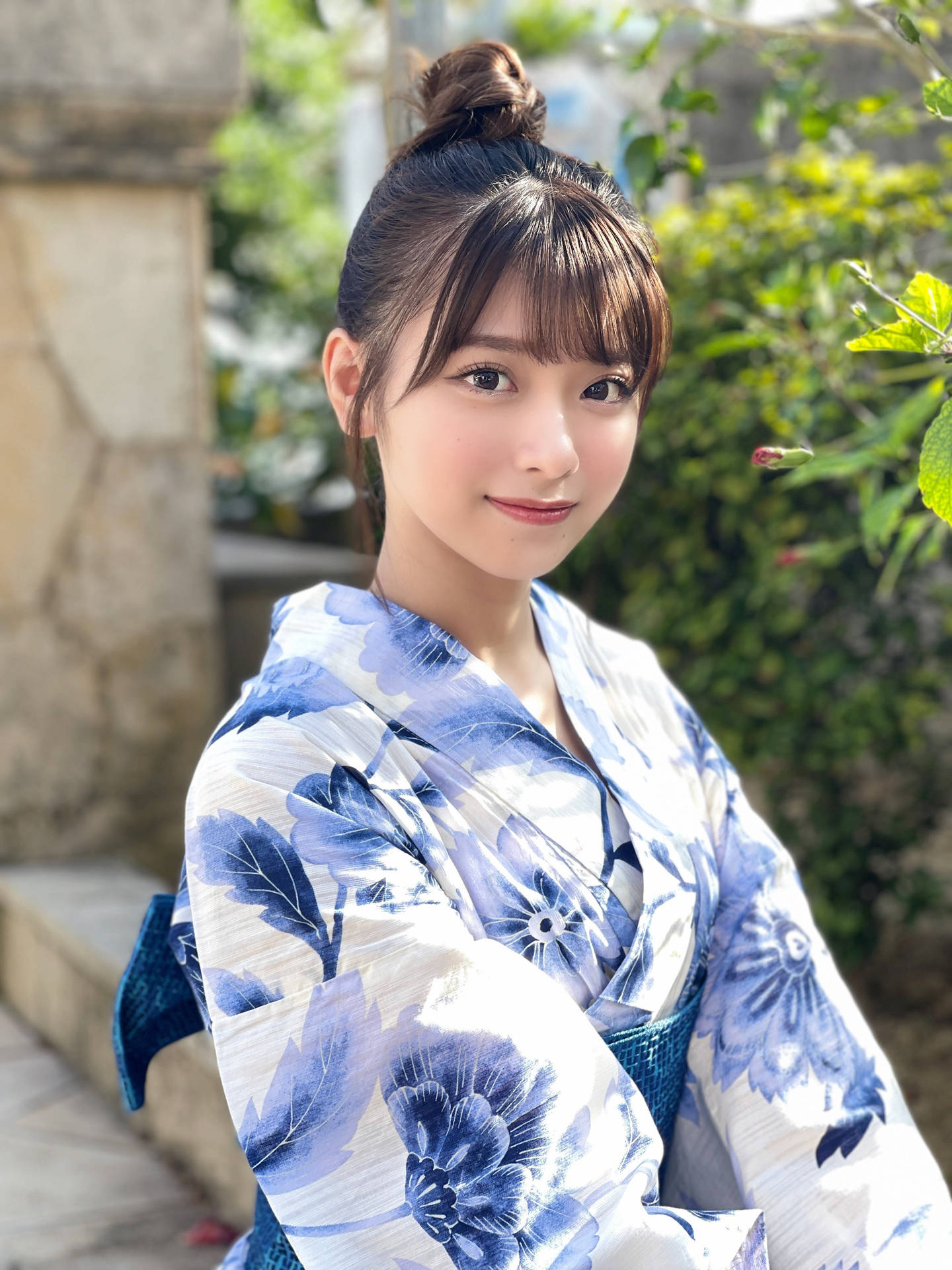 Asian Women In A Kimono Background