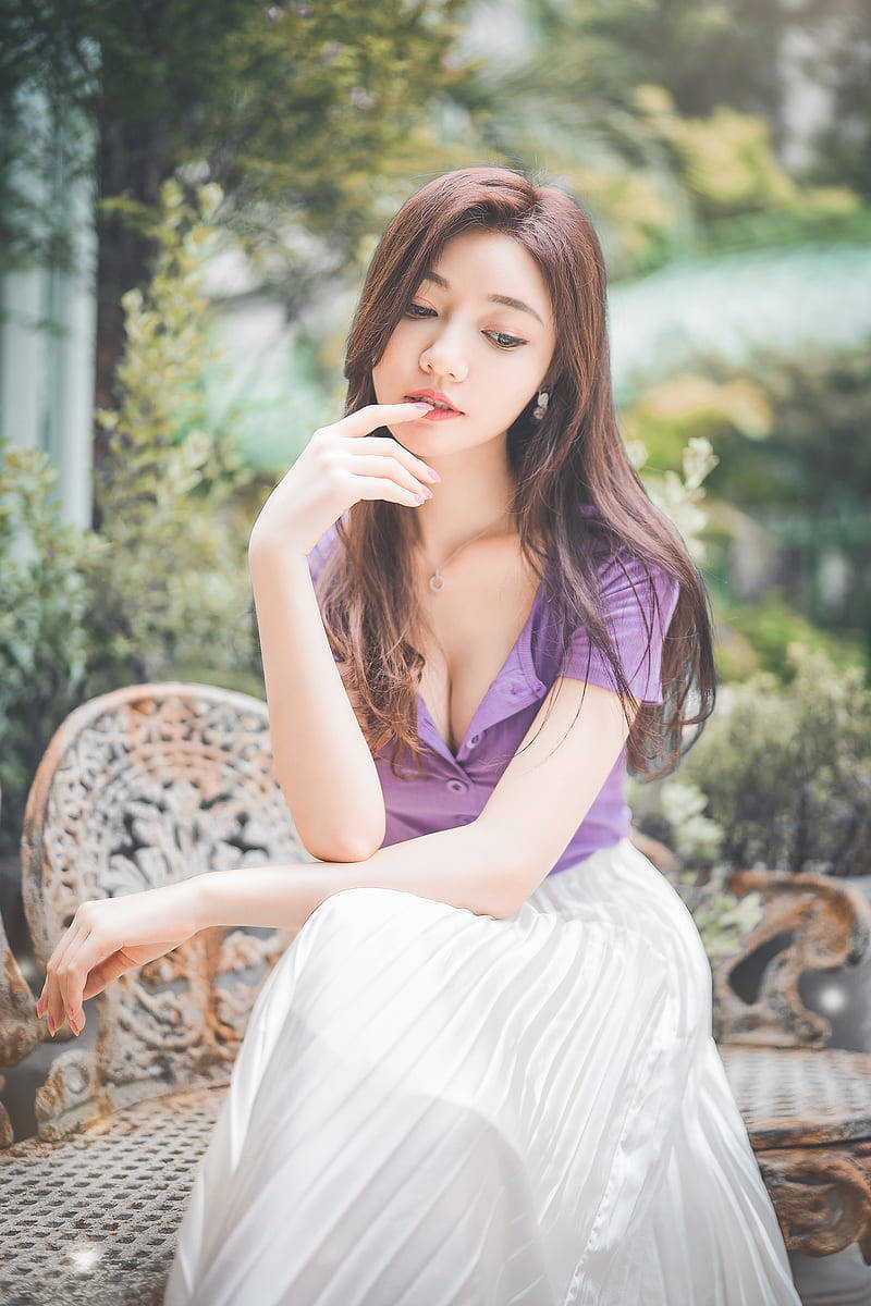 Asian Women In The Garden Background