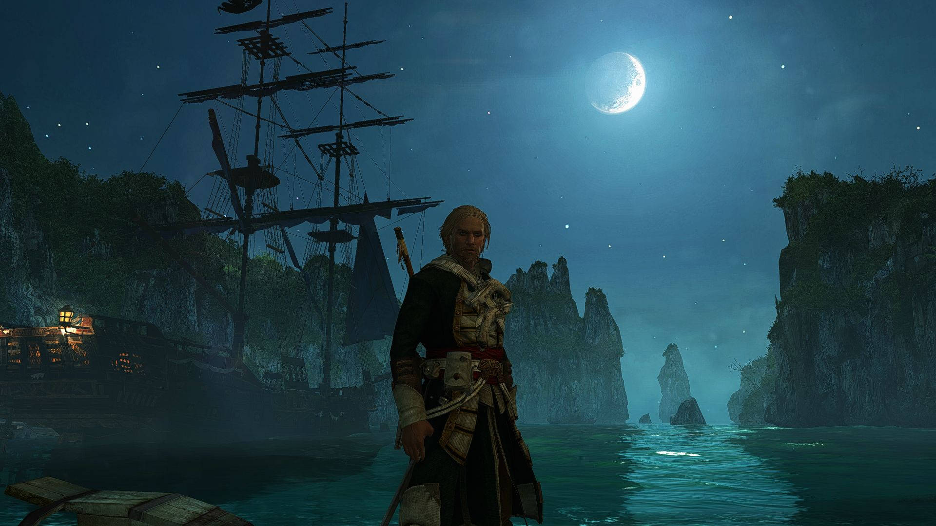 Assassin's Creed Black Flag Seashore Ship Background