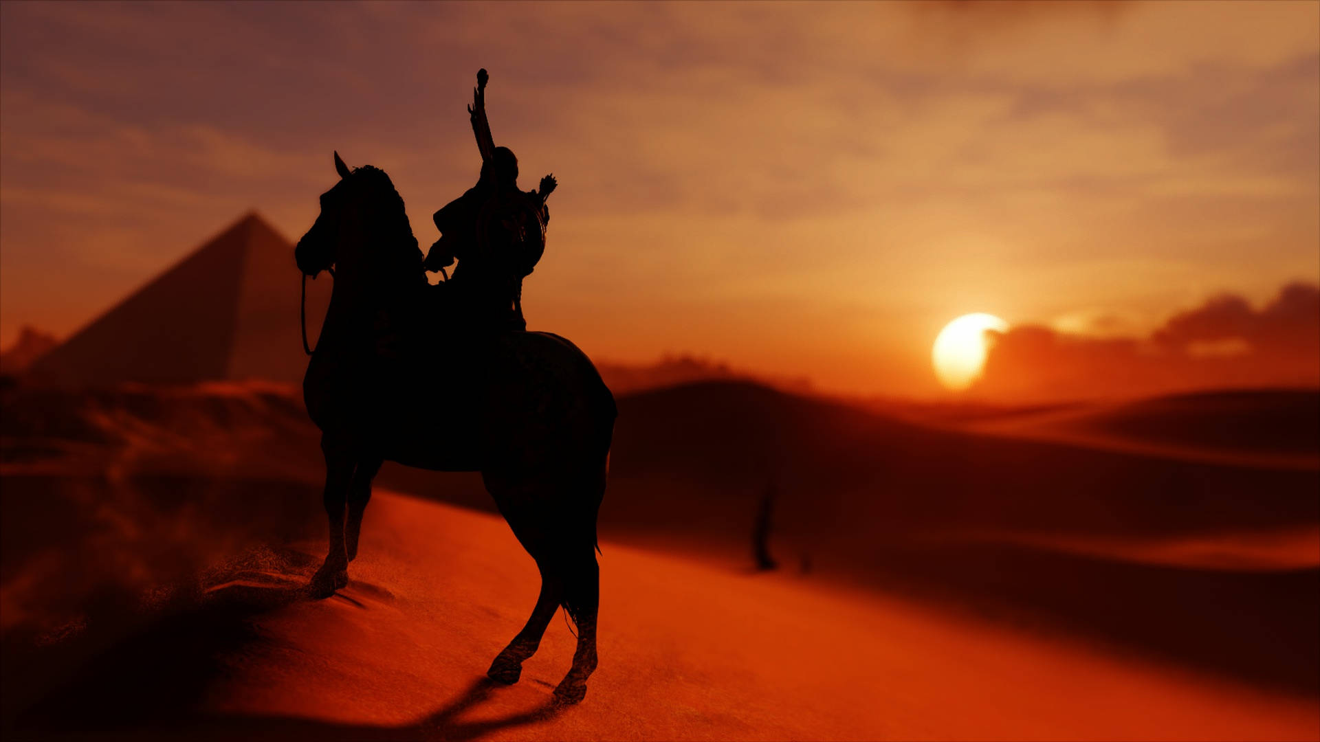 Assassin's Creed Origins Bayek Sunset Silhouette