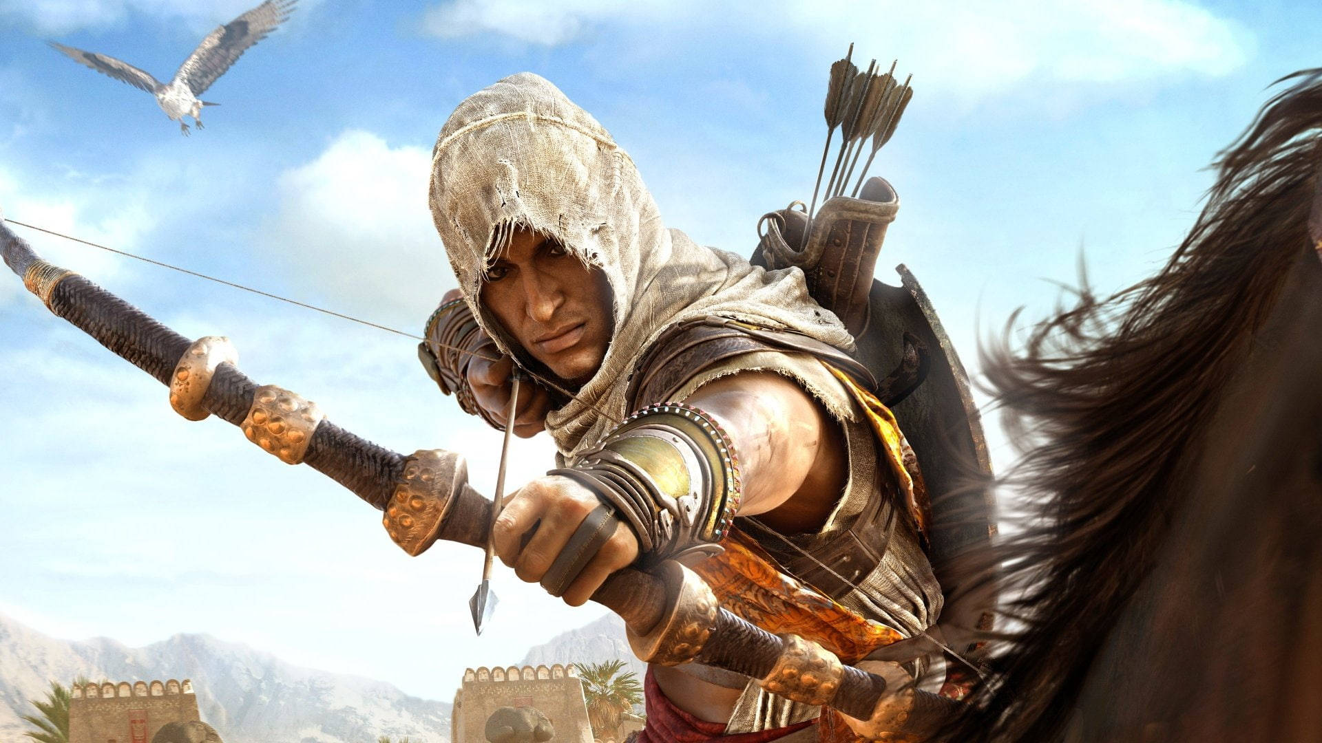 Assassin's Creed Origins Bayek With Bow Background