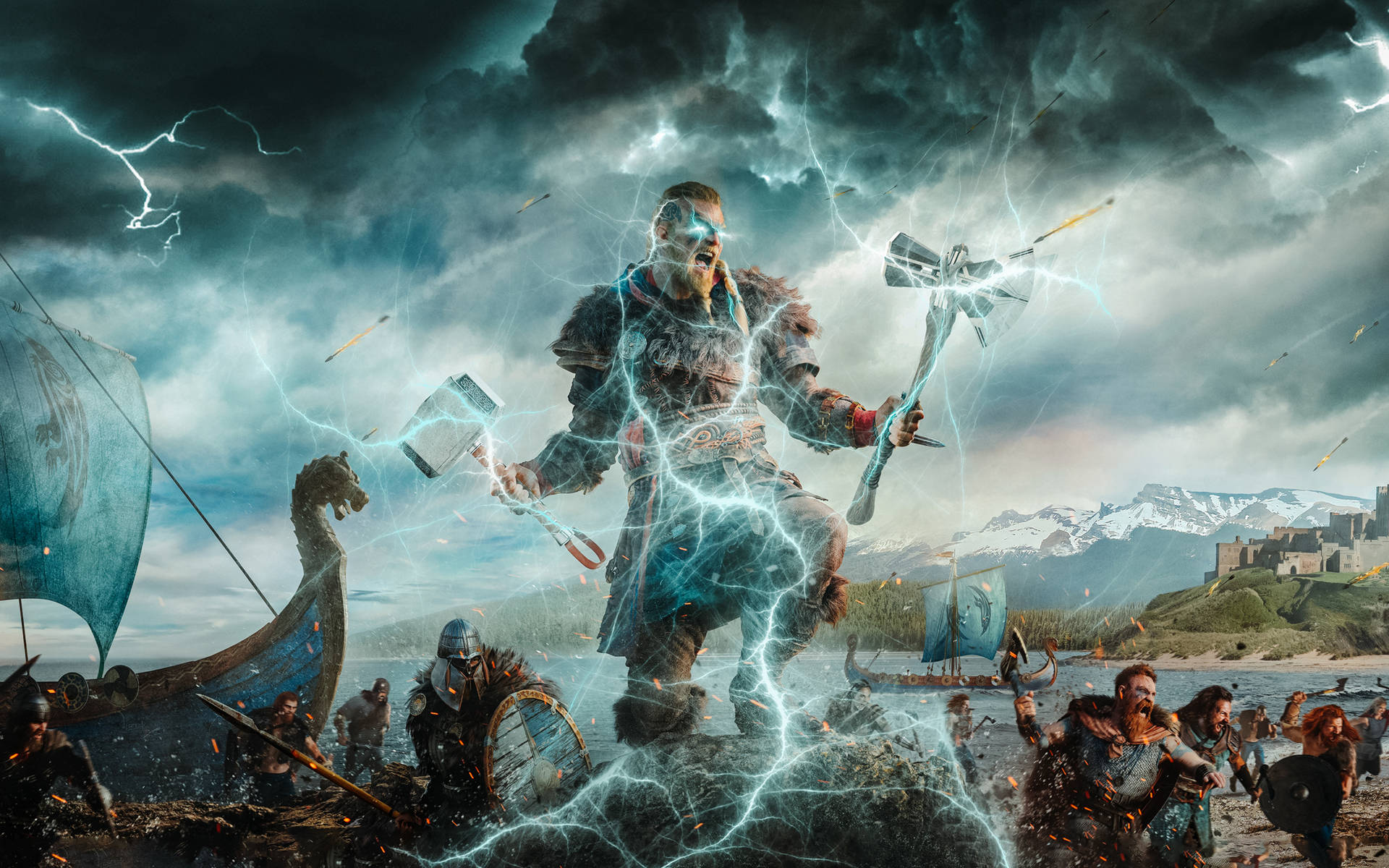 Assassin's Creed Valhalla Thunderstorm Art Background
