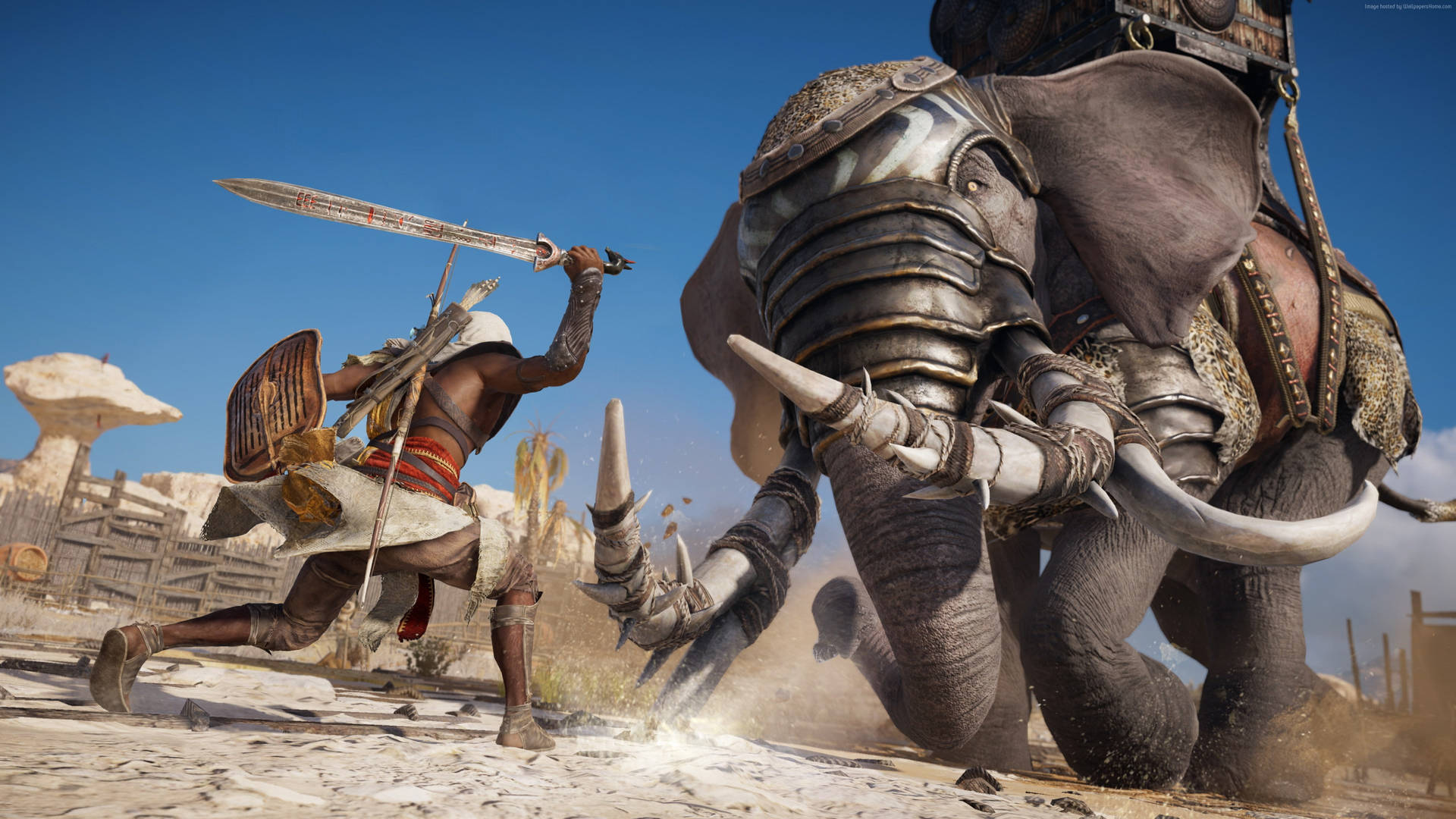 Assassins Creed Origins Amulet Fighting Elephant Background