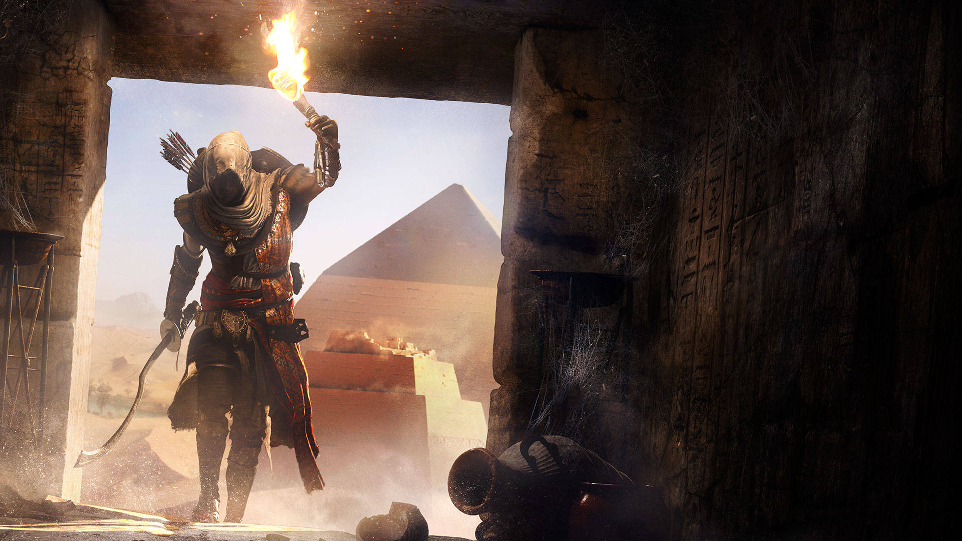 Assassins Creed Origins Bayek In Tunnel Background