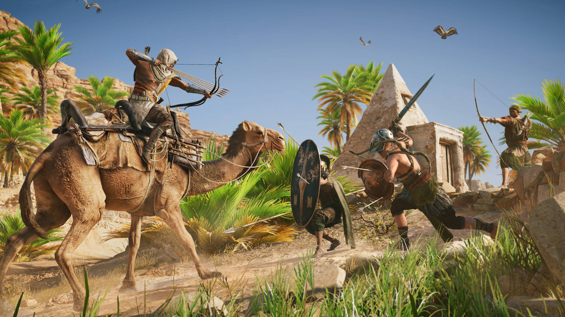 Assassins Creed Origins Bayek Riding Camel Background