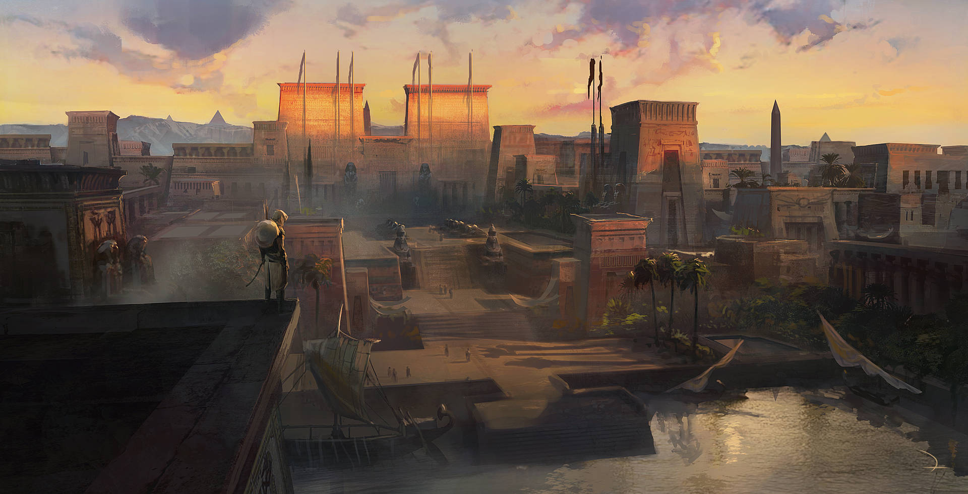 Assassins Creed Origins Sunset Art Background
