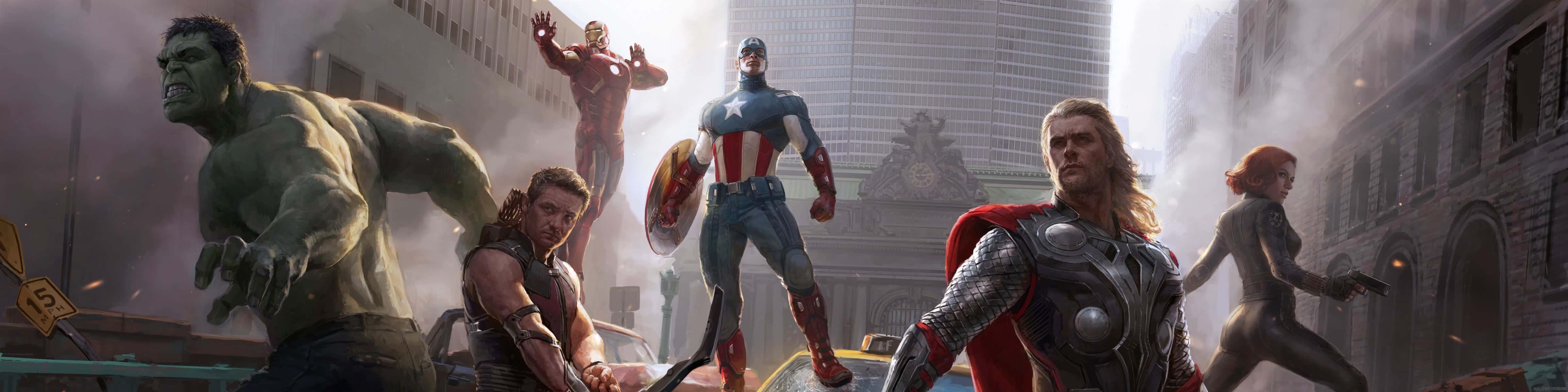 Assemble The Justice With Avengers Dual Screen Background