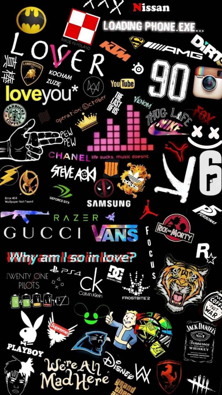 Assorted Brand Logosand Pop Culture References Background