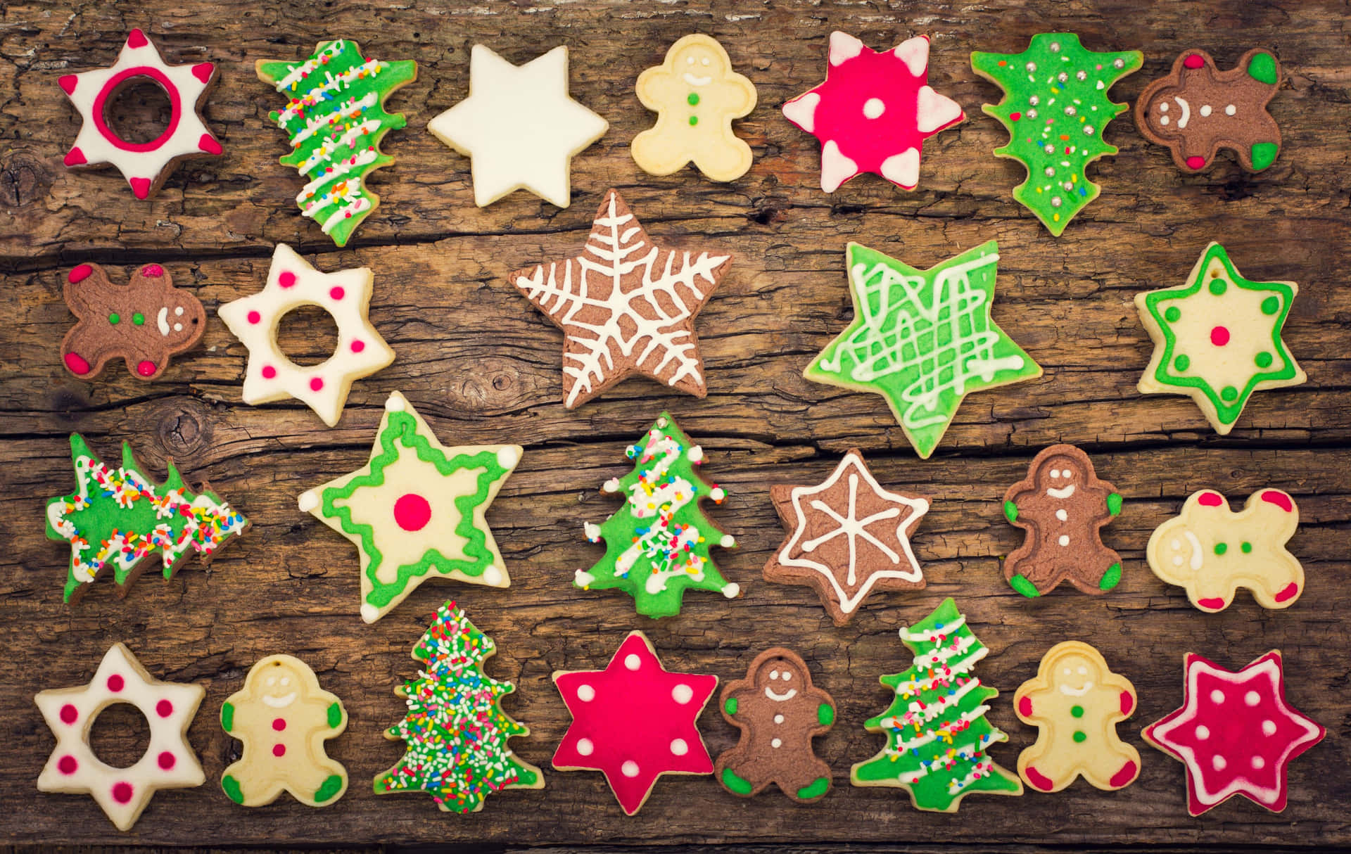 Assorted Christmas Cookies Wooden Background Background